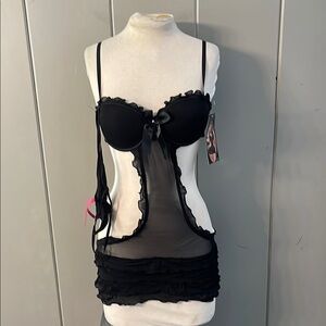 Seven til Midnight Apron Babydoll Ruffle Black Mesh Nighty Stripper Sexy